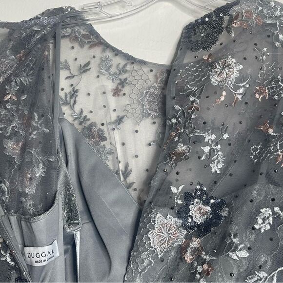 Mac Duggal 67936 Size 10 Bishop Sleeve Embroidered Mermaid Platinum Dress - Picture 13 of 14